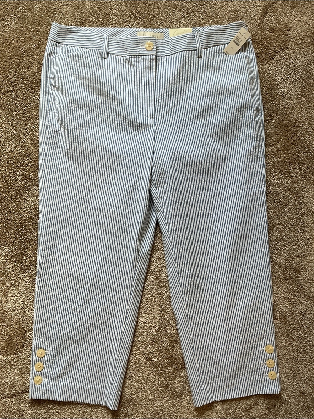 Talbots Simply Flattering Cropped Skimmers Pants Blue White Stripe $70 NWT 10